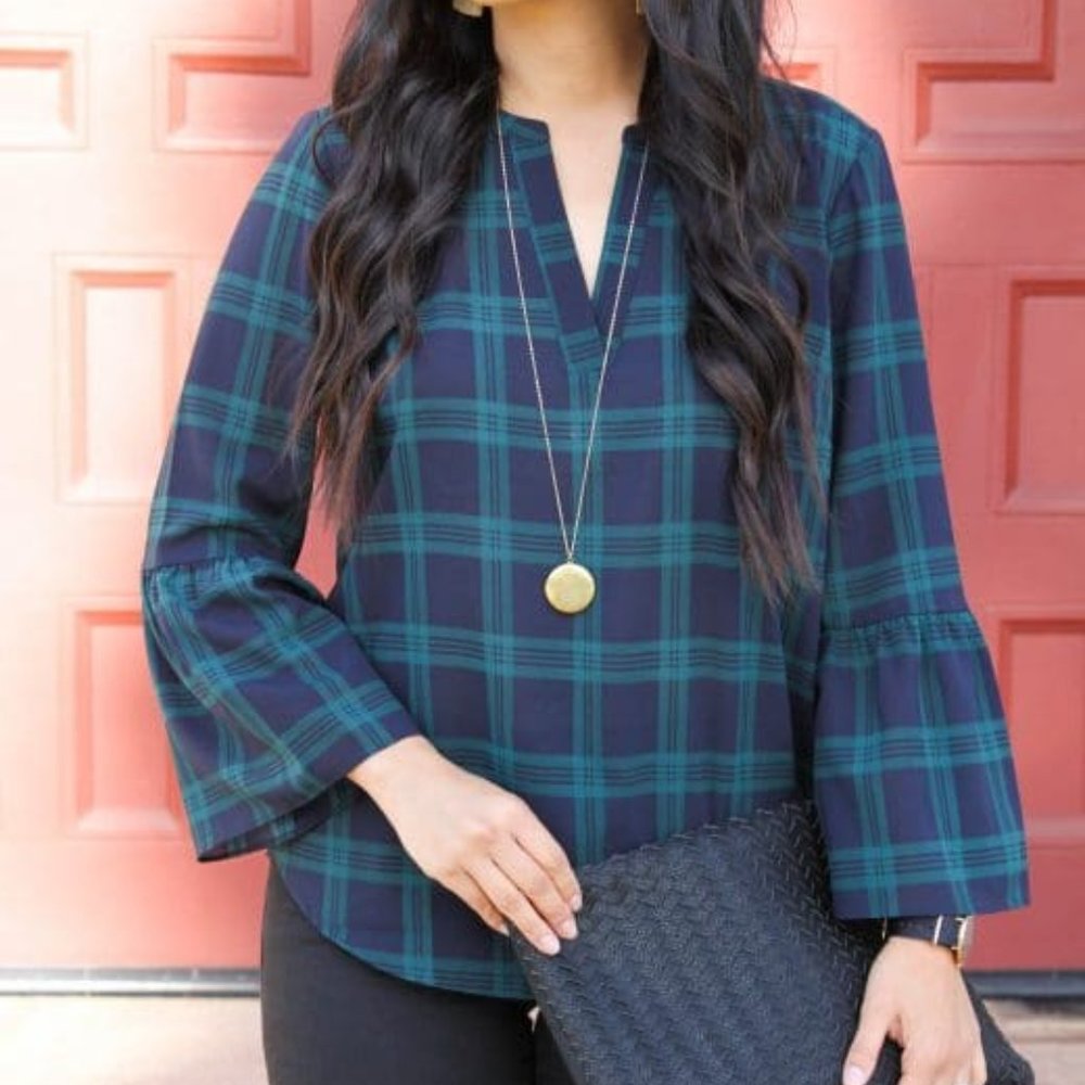 J.Crew Green and blue Tartan plaid blouse